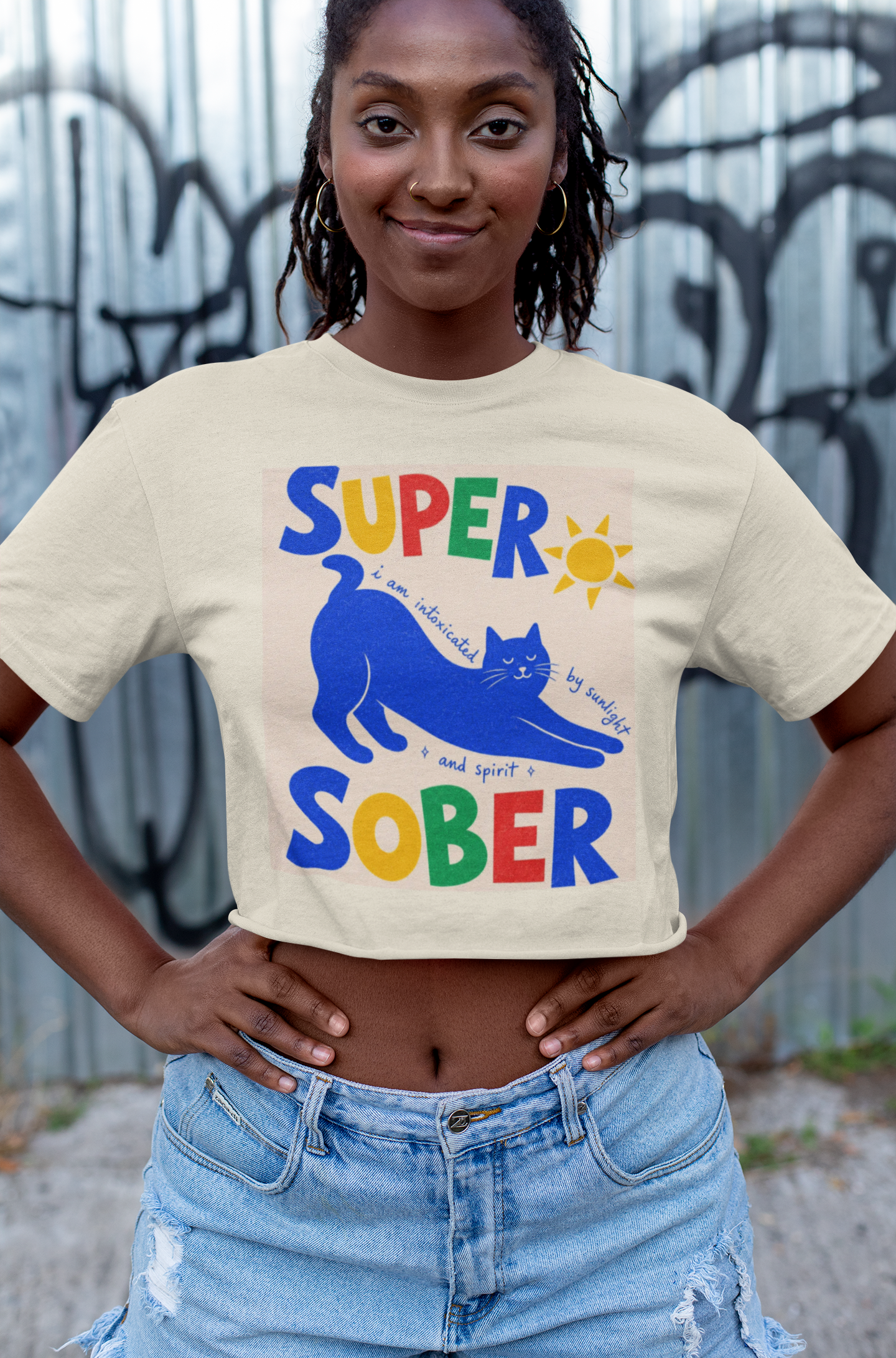 T-Shirt —Super Sober Cat Funky Recovery Pride Tee
